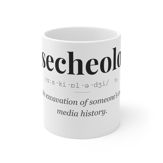 Arsecheology Funny Definition Mug | Social Media Joke | Dark Humour Gift | Funny Office Mug | Stalker Gift